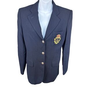 Lauren Ralph Lauren Navy VTGE Crest Logo Blazer Jacket SZ6 Gold Buttons Academia